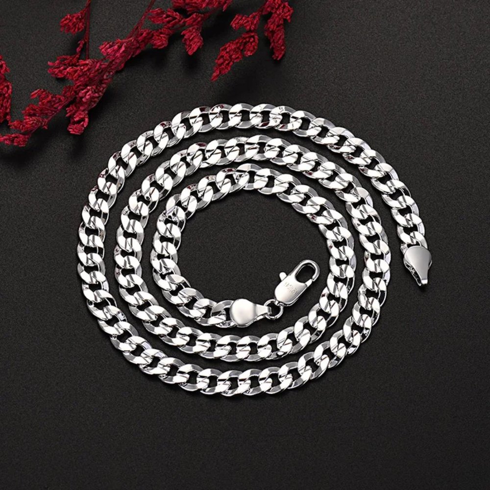 Beautiful  24 Inch x 7mm Wide Flat Cuban Necklace Stamped as.925 Sterling Silver